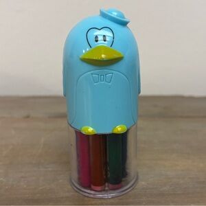 NIB-Vintage Crayonmate in Penguin Storage Container Jar Box Coloring